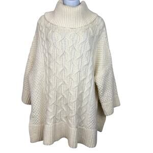 Ann Taylor Cream Cable Knit Cowl Neck Oversized Sweater M/L Cozy Chic